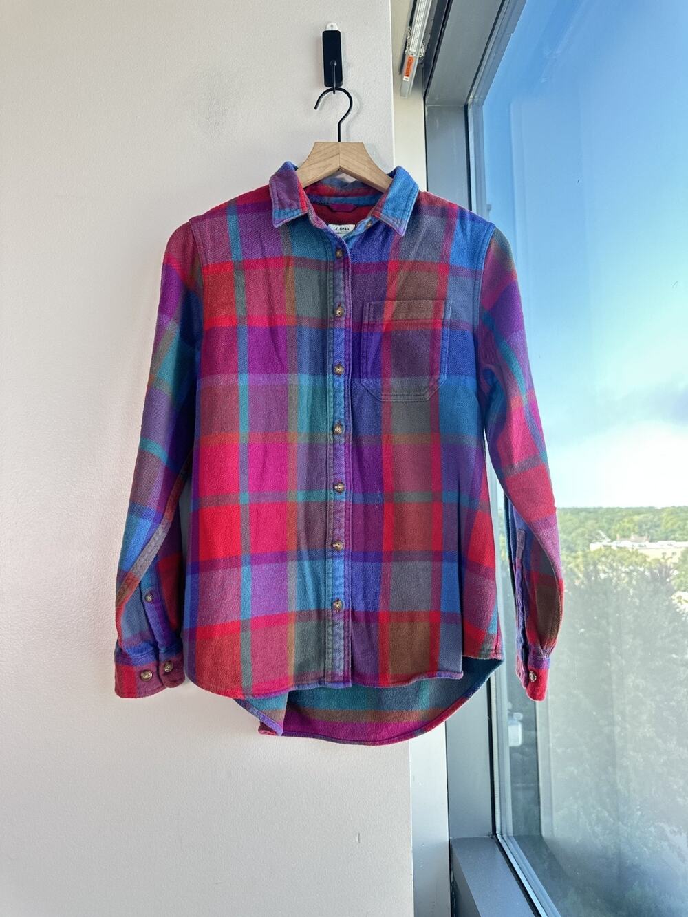 L.L.Bean Women's Colorful Plaid Flannel 100% Organic Cotton Cottagecore Sz XS
